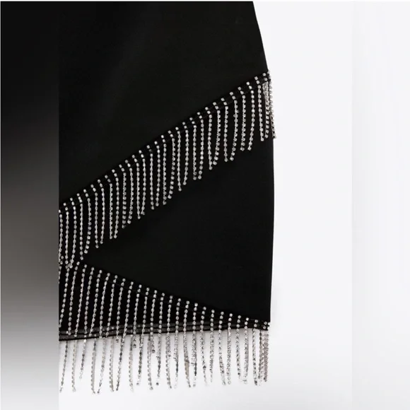 NWT Zara black mini skirt with silver rhinestone fringe detail - Picture 9 of 9
